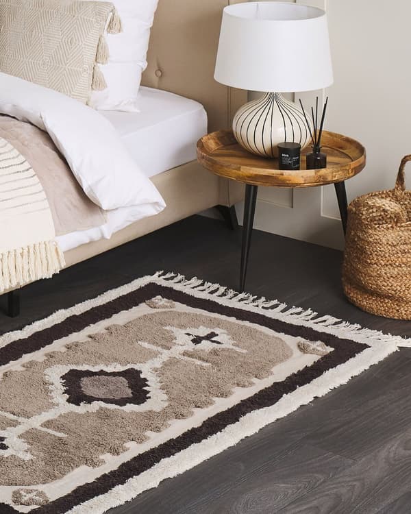 Matto beige puuvillaa 80 x 150 cm pörröinen abstrakti kuviointi perinteinen tyyli