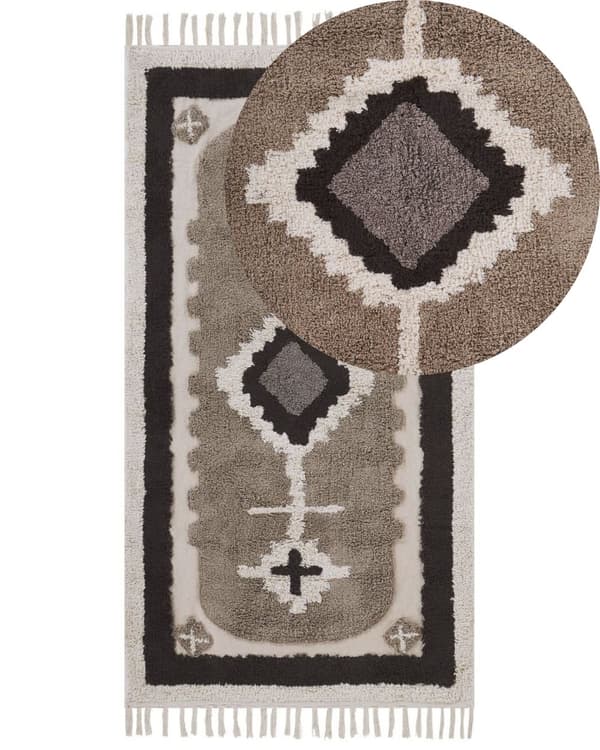 Matto beige puuvillaa 80 x 150 cm pörröinen abstrakti kuviointi perinteinen tyyli