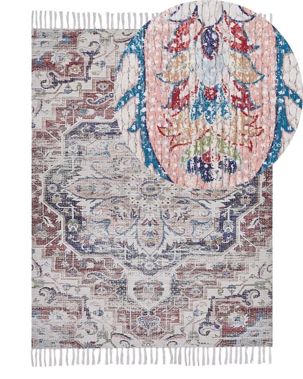 Flerfarvet Tæppe af Polyester og Bomuld 140 x 200 cm Orientalsk Mønster med Frynser Distressed Effekt