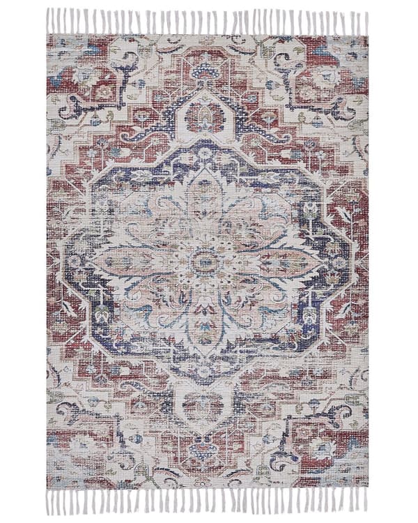 Flerfarvet Tæppe af Polyester og Bomuld 150 x 230 cm Orientalsk Mønster med Frynser Distressed Effekt