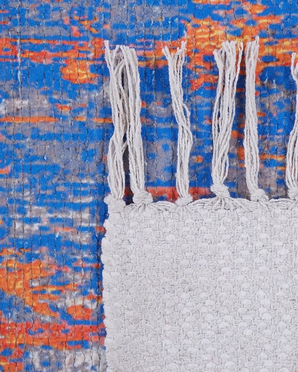 Gulvtæppe Flerfarvet Polyester Bomuld 80 x 150 cm Rektangulær Håndvævet Abstrakt Forvitret Mønster Effekt Blødt Velegnet til Gulvvarme Dekor