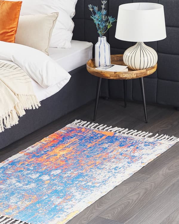 Gulvtæppe Flerfarvet Polyester Bomuld 80 x 150 cm Rektangulær Håndvævet Abstrakt Forvitret Mønster Effekt Blødt Velegnet til Gulvvarme Dekor