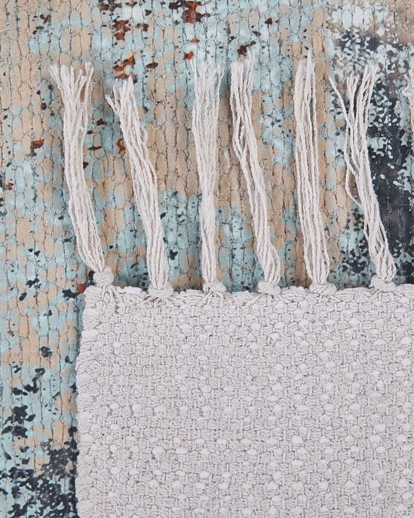 Gulvtæppe Beige Brun Grå Flerfarvet Polyester og Bomuld 150 x 230 cm Dekorativ Fladvævet Abstrakt Mønstret Uldtæppe til Stue Soveværelse