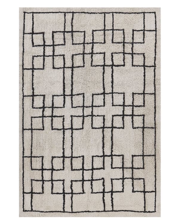 Matta Beige Bomull 140 x 200 cm Skandinaviskt Tuftat Geometriskt Mönster Vardagsrum Sovrum