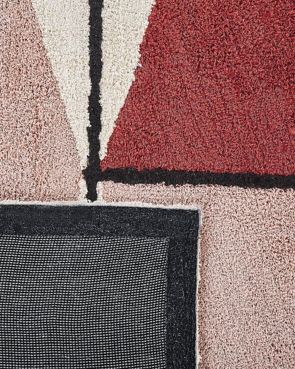 Gulvtæppe Beige Rød Sort Multifarvet Bomuld 140 x 200 cm Dekorativ Løs Uldtæppe Lav Luv Tæppe til under Sofabord Entré Marokkansk Design
