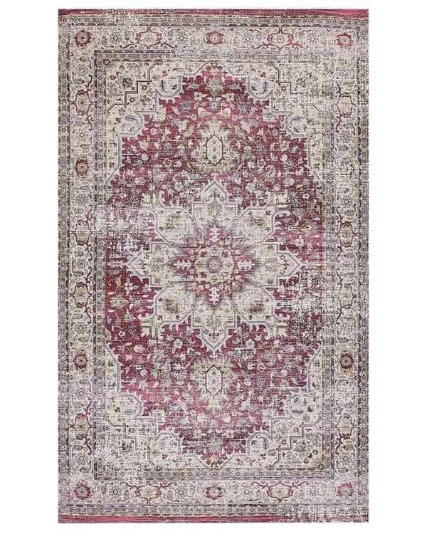 Tæppe Rød og Beige Polyester og Bomuld 150 x 230 cm Orientalsk Mønster Stue Soveværelse