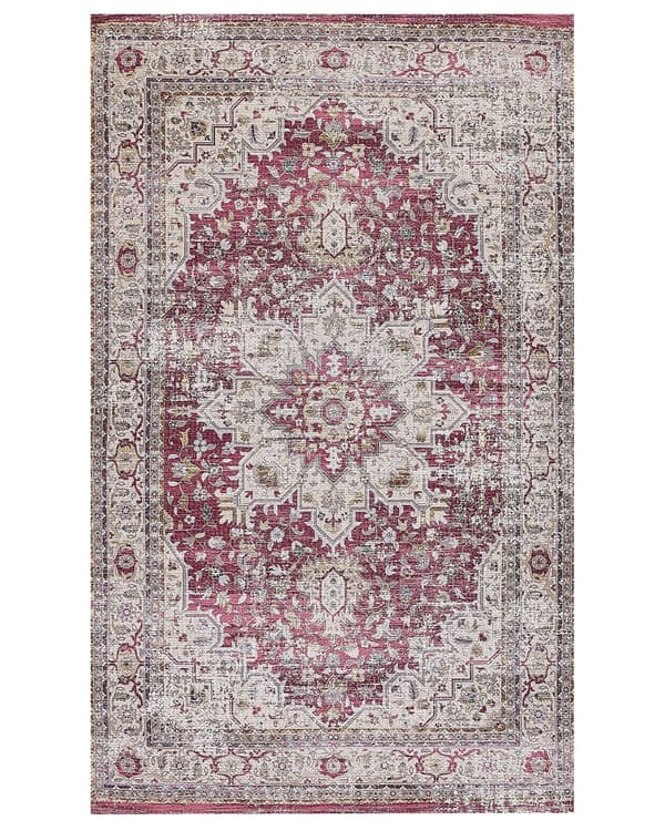 Tæppe Rød og Beige Polyester og Bomuld 150 x 230 cm Orientalsk Mønster Stue Soveværelse