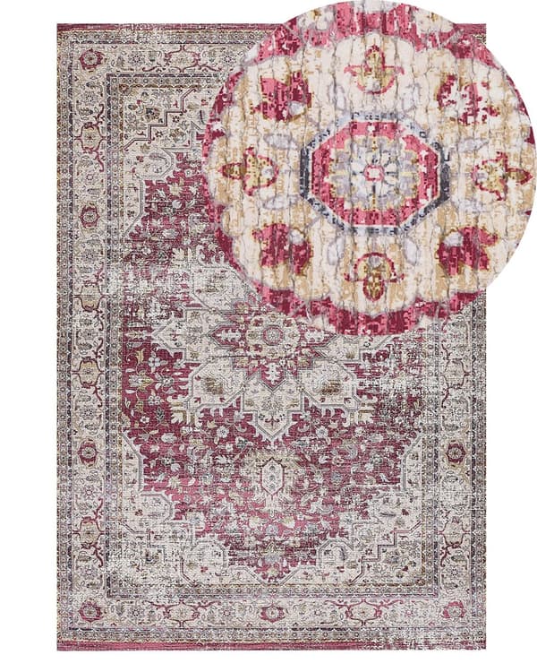 Tæppe Rød og Beige Polyester og Bomuld 140 x 200 cm Orientalsk Mønster Stue Soveværelse