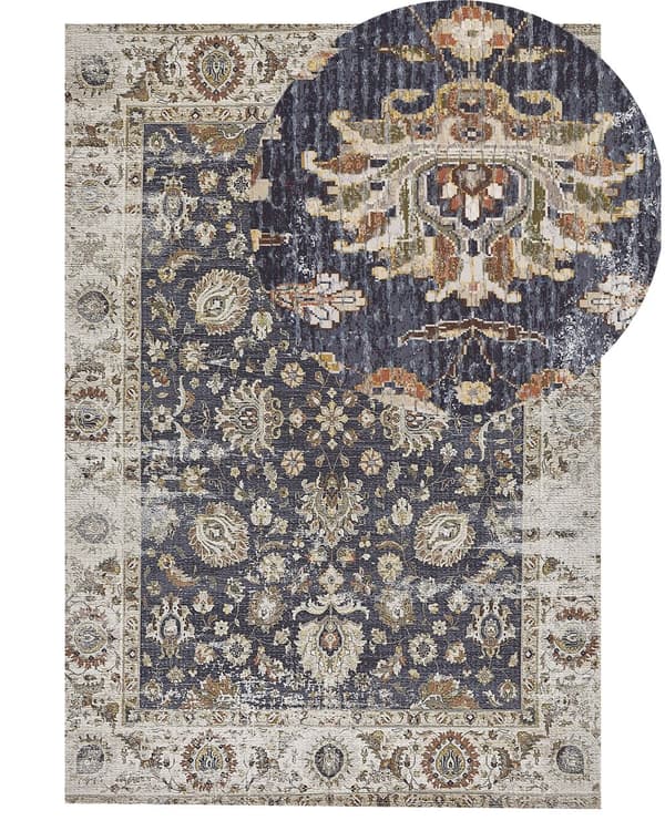 Gulvtæppe Polyester Bomuld Multifarvet 140 x 200 cm Dekorativ Kelim Uldtæppe Indendørs Fladvævet Løs Design Tæppe til Stuen Soveværelse
