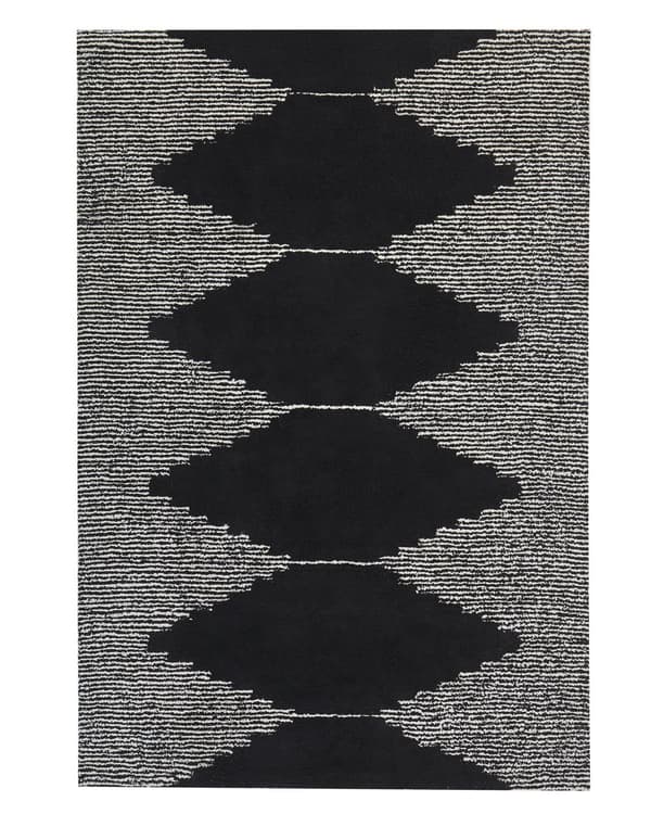 Sort og Hvidt Bomuldstæppe 140 x 200 cm med Skandinavisk Geometrisk Mønster Fortov
