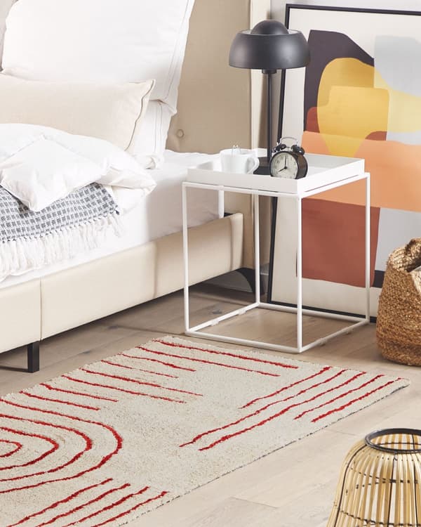 Bomuldstæppe med Minimalistisk Mønster Tæppe i Beige og Rød Farver 80 x 150 cm
