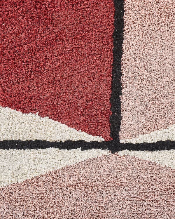 Gulvtæppe Beige Rød Sort Multifarvet Bomuld 80 x 150 cm Dekorativ Løs Uldtæppe Lav Luv Tæppe til Entré Soveværelse Tilbehør Marokkansk Design