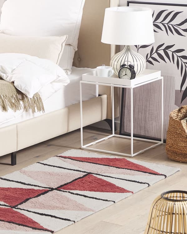 Gulvtæppe Beige Rød Sort Multifarvet Bomuld 80 x 150 cm Dekorativ Løs Uldtæppe Lav Luv Tæppe til Entré Soveværelse Tilbehør Marokkansk Design