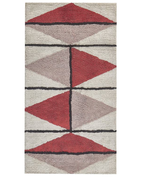 Gulvtæppe Beige Rød Sort Multifarvet Bomuld 80 x 150 cm Dekorativ Løs Uldtæppe Lav Luv Tæppe til Entré Soveværelse Tilbehør Marokkansk Design