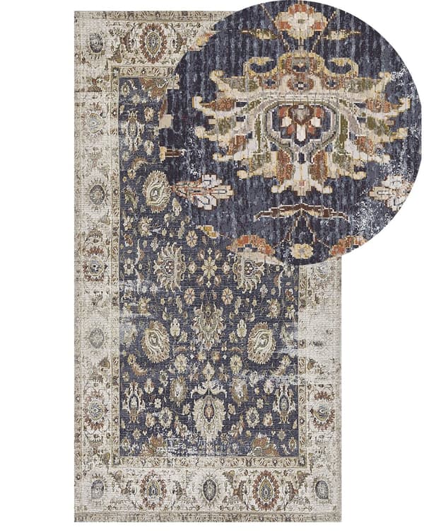 Gulvtæppe Polyester Bomuld Multifarvet 80 x 150 cm Dekorativ Kelim Uldtæppe Indendørs Fladvævet Løs Design Tæppe til Stuen Soveværelse