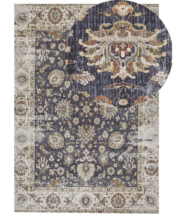 Gulvtæppe Polyester Bomuld Multifarvet 150 x 230 cm Dekorativ Kelim Uldtæppe Indendørs Fladvævet Løs Design Tæppe til under Spisebord