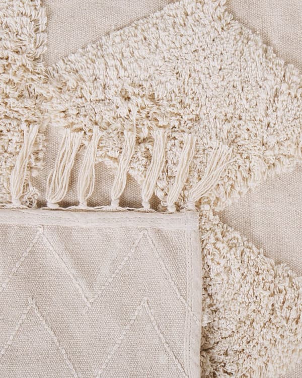 Gulvtæppe Beige Bomuld 160 x 230 Dekorativ Lille Rektangulær Rombe Mønstret Tuftet Tæppe med Frynser Design til Soveværelse Entré Indretning