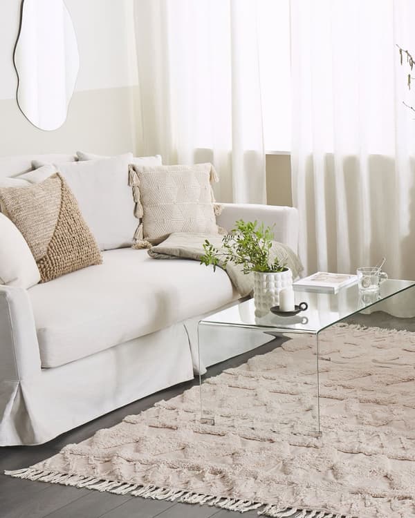 Gulvtæppe Beige Bomuld 160 x 230 Dekorativ Lille Rektangulær Rombe Mønstret Tuftet Tæppe med Frynser Design til Soveværelse Entré Indretning