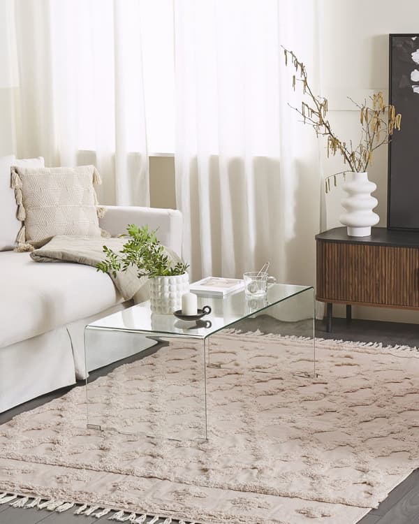 Tæppe 160 x 230 i Beige Farve Bomuldstæppe i Geometrisk Mønster