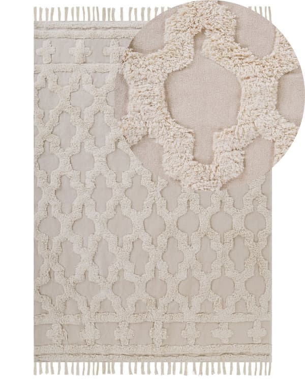 Tæppe 160 x 230 i Beige Farve Bomuldstæppe i Geometrisk Mønster