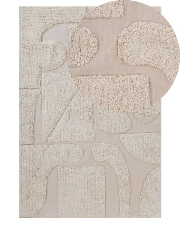 Gulvtæppe Beige Bomuld 140 x 200 Dekorativ Blød Fluffy Tuftet Shaggy Tæppe til Stuen under Sofabord Entré Soveværelse Skandinavisk Boho Dekor