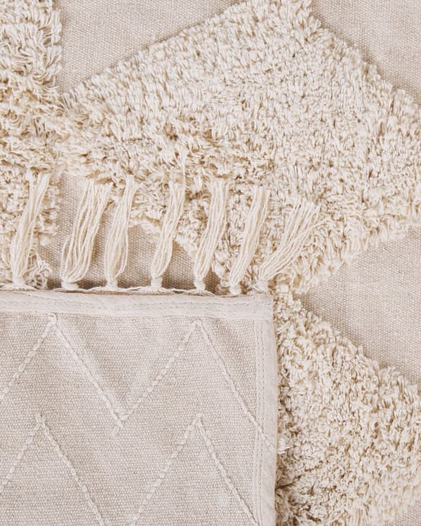 Gulvtæppe Beige Bomuld 140 x 200 Dekorativ Lille Rektangulær Rombe Mønstret Tuftet Tæppe med Frynser Design til Soveværelse Entré Indretning