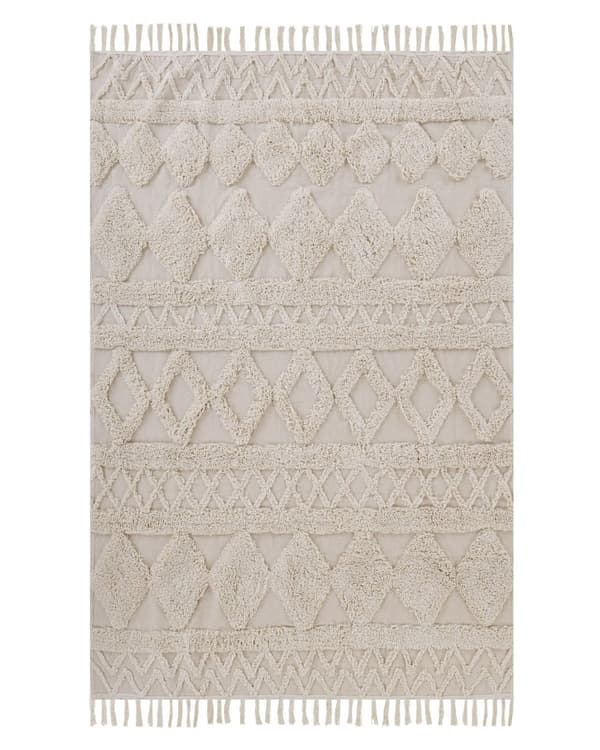 Gulvtæppe Beige Bomuld 140 x 200 Dekorativ Lille Rektangulær Rombe Mønstret Tuftet Tæppe med Frynser Design til Soveværelse Entré Indretning