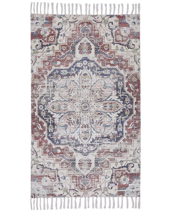Matta Flerfärgad Polyester och Bomull 80 x 150 cm Orientaliskt Mönster Sliten med Tofsar Vardagsrum Sovrum