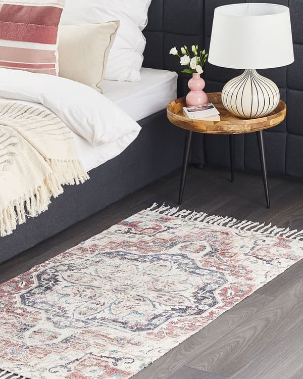 Matta Flerfärgad Polyester och Bomull 80 x 150 cm Orientaliskt Mönster Sliten med Tofsar Vardagsrum Sovrum