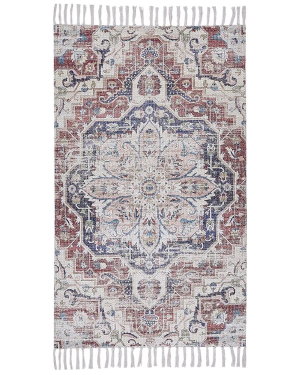 Matta Flerfärgad Polyester och Bomull 80 x 150 cm Orientaliskt Mönster Sliten med Tofsar Vardagsrum Sovrum