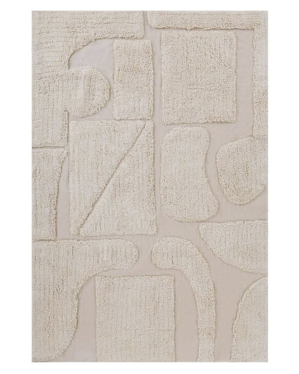 Matta Beige Bomull 140 x 200 cm Tuftad Fluffig Abstrakt Mönster Vardagsrum Sovrum