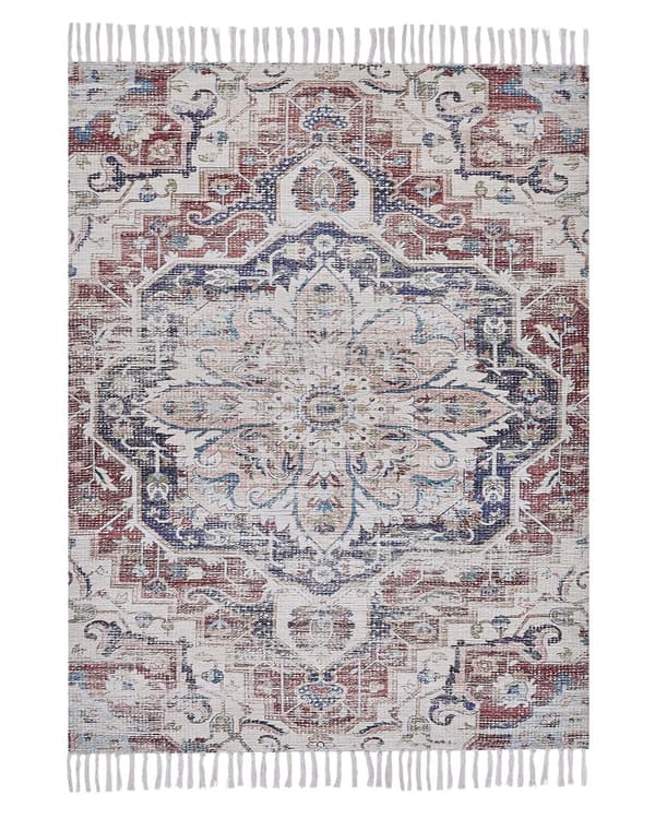 Matta Flerfärgad Polyester och Bomull 140 x 200 cm Orientalisk Sliten med Tofsar Vardagsrum Sovrum