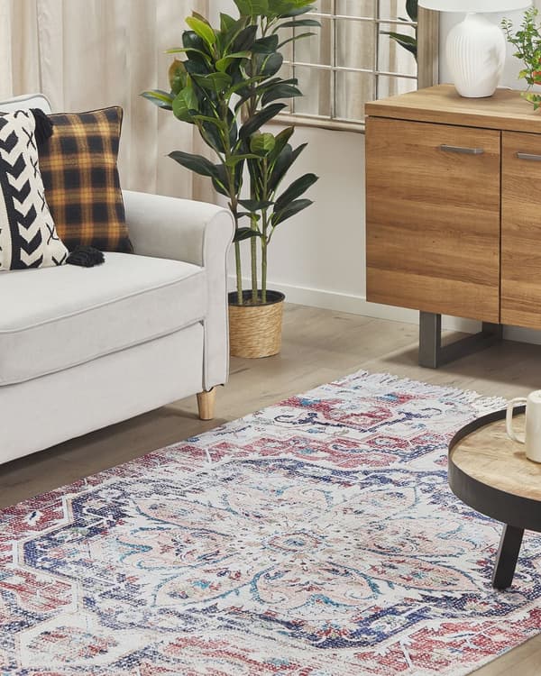 Matta Flerfärgad Polyester och Bomull 140 x 200 cm Orientalisk Sliten med Tofsar Vardagsrum Sovrum