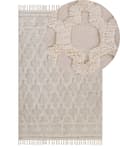 Miniatyrbild 1 av 6: Matta Beige Bomull 140 x 200 cm Tuftad Marockansk Quatrefoil Mönster Tofsar Vardagsrum Sovrum