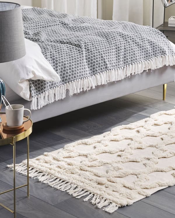 Matta Beige Bomull 80 x 150 cm Tuftad Marockansk Quatrefoil Mönster Tofsar Vardagsrum Sovrum