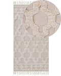 Miniatyrbild 1 av 6: Matta Beige Bomull 80 x 150 cm Tuftad Marockansk Quatrefoil Mönster Tofsar Vardagsrum Sovrum