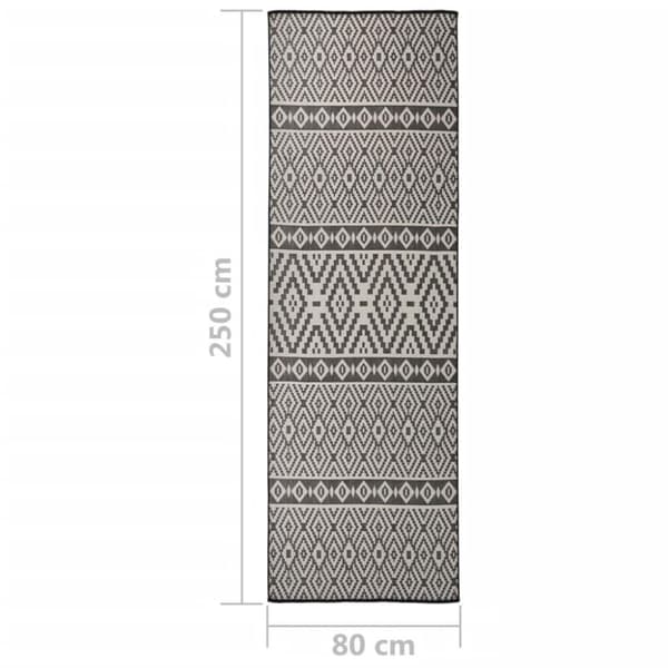 vidaXL Utendørs flatvevd teppe 80x250 cm svart striper