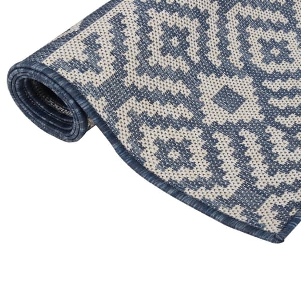 vidaXL Utendørs flatvevd teppe 120x170 cm blå striper