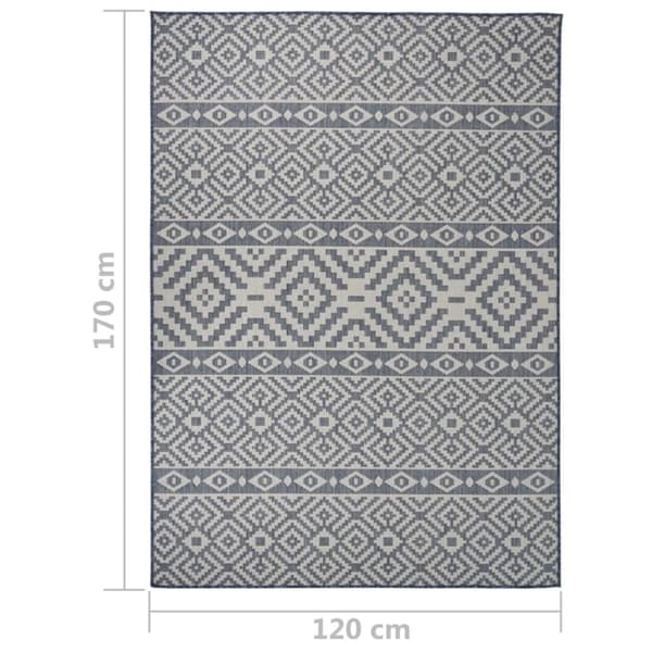 vidaXL Utendørs flatvevd teppe 120x170 cm blå striper