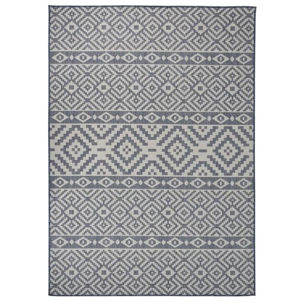 vidaXL Utendørs flatvevd teppe 120x170 cm blå striper