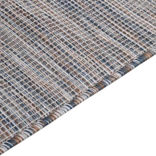 vidaXL Utendørs flatvevd teppe 120x170 cm brun og blå