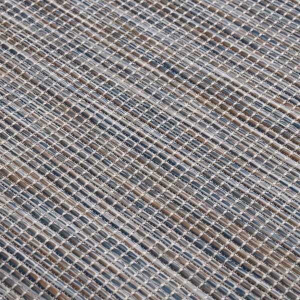 vidaXL Utendørs flatvevd teppe 120x170 cm brun og blå