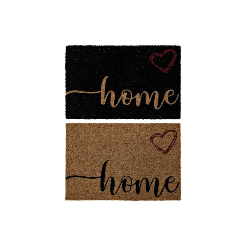 Dörrmatta DKD Home Decor Brun Svart PVC Kokosnöt Hjärta (2 pcs) (60 x 40 x 1.5 cm)