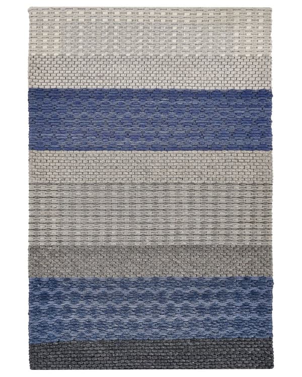 Gulvtæppe Blå Grå Uld Polyester og Filt 160 x 220 cm Rektangulær Jacquardvævet Stribet Mønster Soveværelse Entré Moderne Indretning Tilbehør