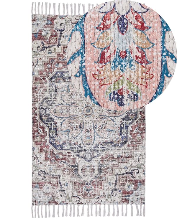 Flerfarvet Tæppe af Polyester og Bomuld 80 x 150 cm Orientalsk Mønster med Frynser Distressed Effekt