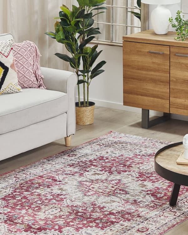 Matta Röd Beige Polyester och Bomull 140 x 200 cm Orientalisk Vardagsrum Sovrum