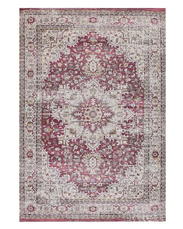 Matta Röd Beige Polyester och Bomull 140 x 200 cm Orientalisk Vardagsrum Sovrum