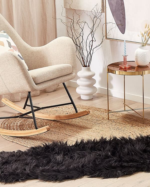 Konstgjord fårskinnsmatta Svart Akryl 180 x 60 cm Glam Fur Fluffigt Sovrum Vardagsrum