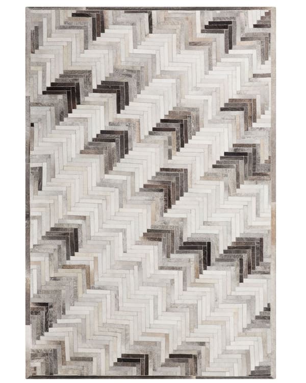 Gulvtæppe Grå Beige Læder og Filt 140 x 200 cm Rektangulær Patchwork 3D Effekt Koskind Mønster Soveværelse Stue Entré Boho Retro Indretning