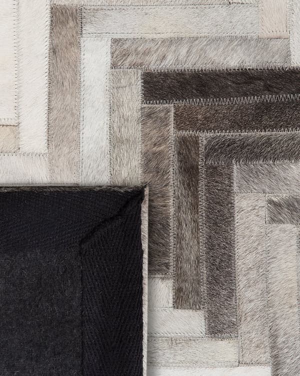 Gulvtæppe Grå Beige Læder og Filt 140 x 200 cm Rektangulær Patchwork 3D Effekt Koskind Mønster Soveværelse Stue Entré Boho Retro Indretning